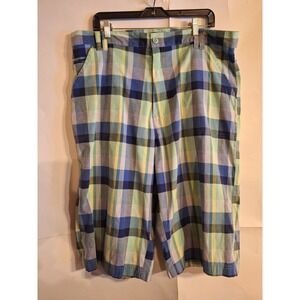 Old‎ Skool Men's Shorts, Size 40, Green Plaid, Bermuda, Casual, Colorful, 90's